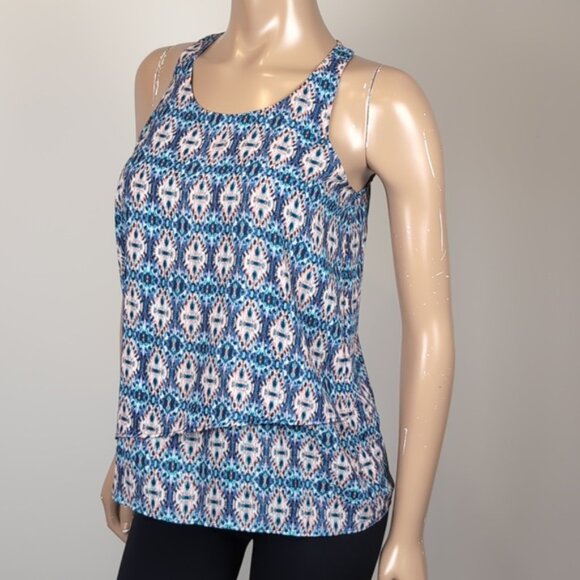 3/$20 Pink Rose Ikat Print Sleeveless Top Flowy Layered Scoop Neck Summer Blouse - Picture 3 of 10